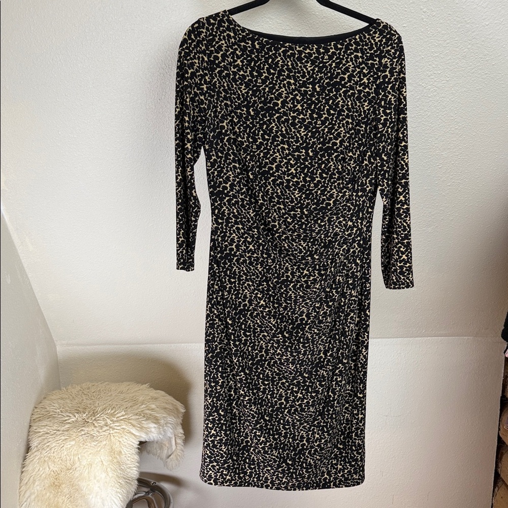 LAUREN RALPH LAUREN GREEN LABEL Midi side ruched black/beige abstract print